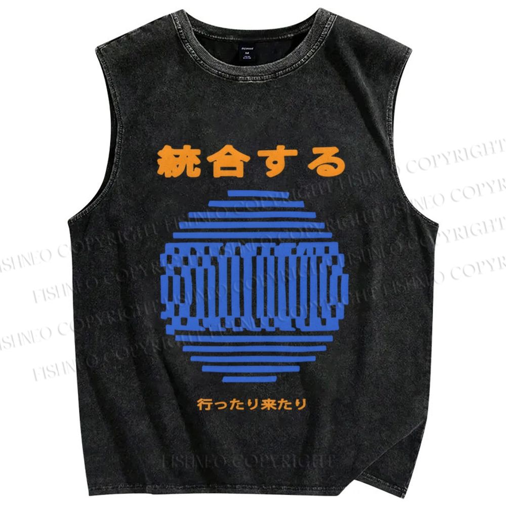 Unisex Integration Geometry Printed Washed Tank Top