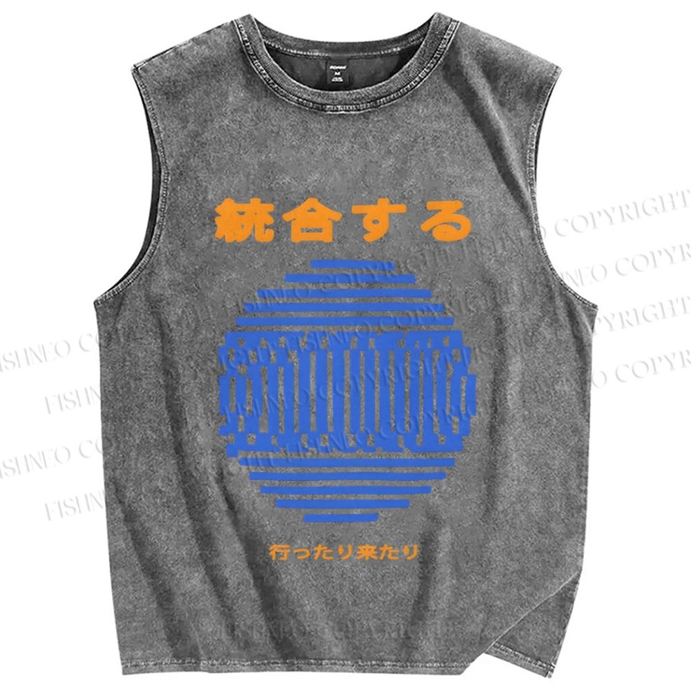 Unisex Integration Geometry Printed Washed Tank Top