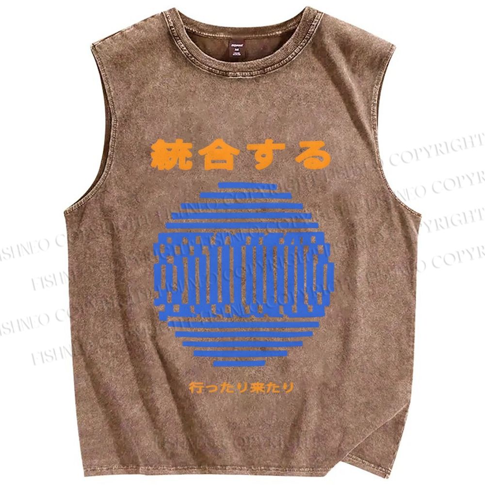 Unisex Integration Geometry Printed Washed Tank Top