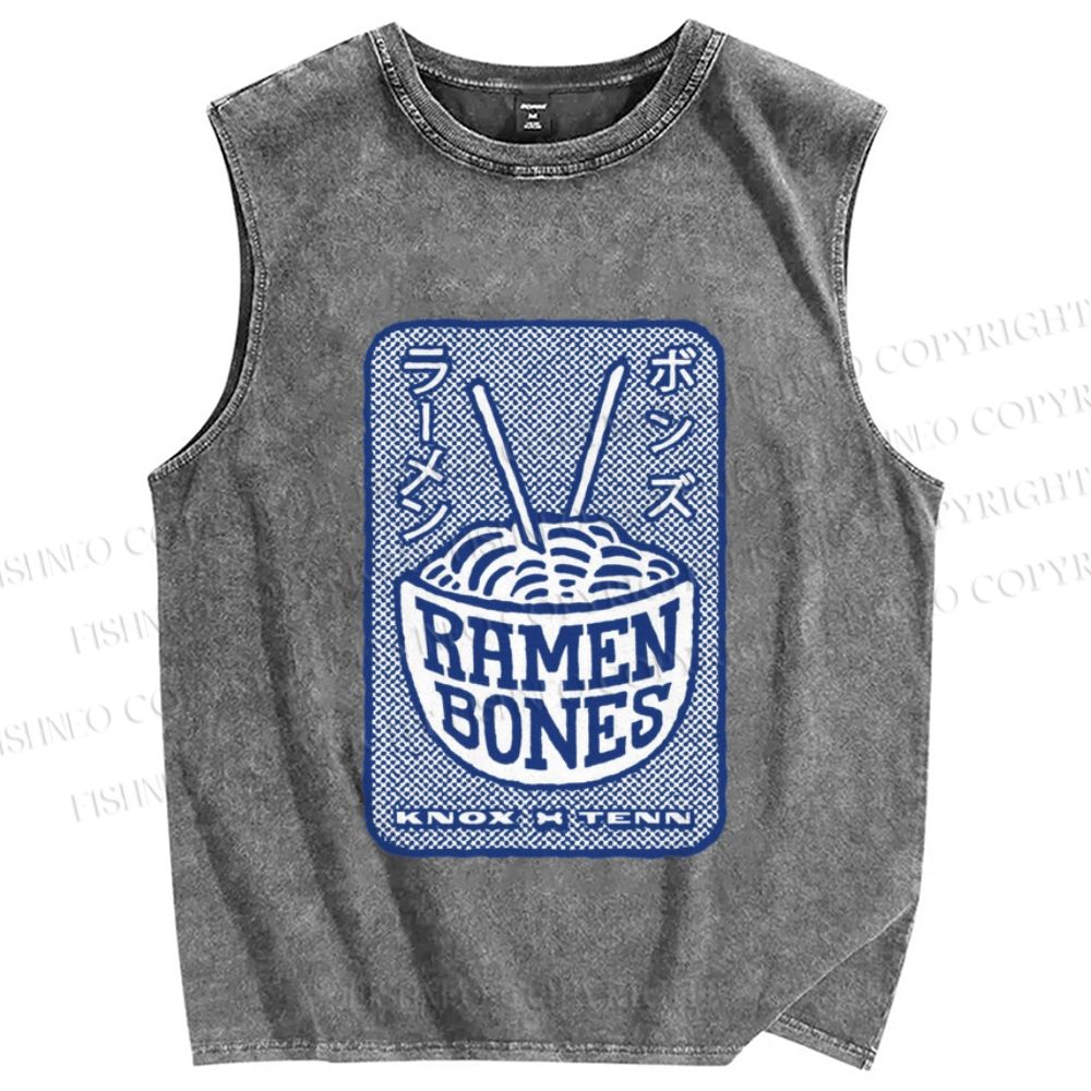 Unisex Ramen Bones Printed Washed Tank Top