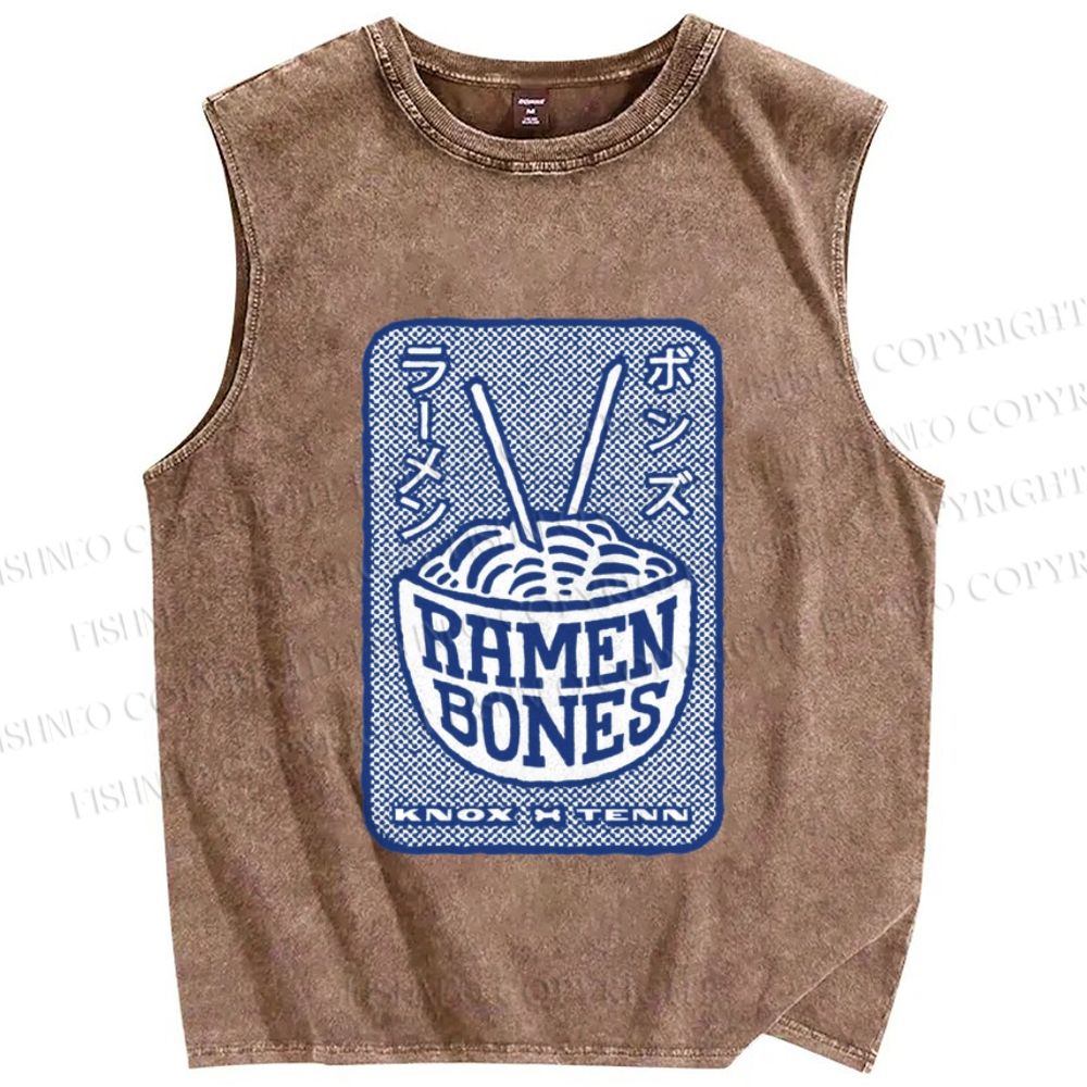 Unisex Ramen Bones Printed Washed Tank Top