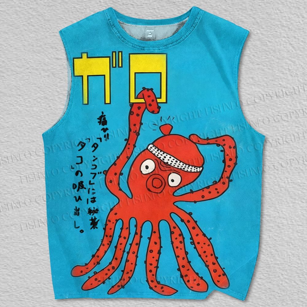 Unisex Funny Octopus Japanese Vintage Printed Tank Top