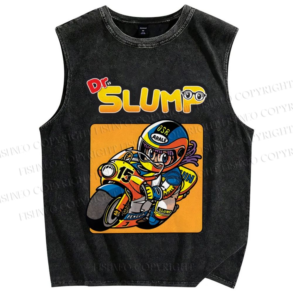 Unisex Arale Norimaki Riding Motorcycle Printed Washed Tank Top