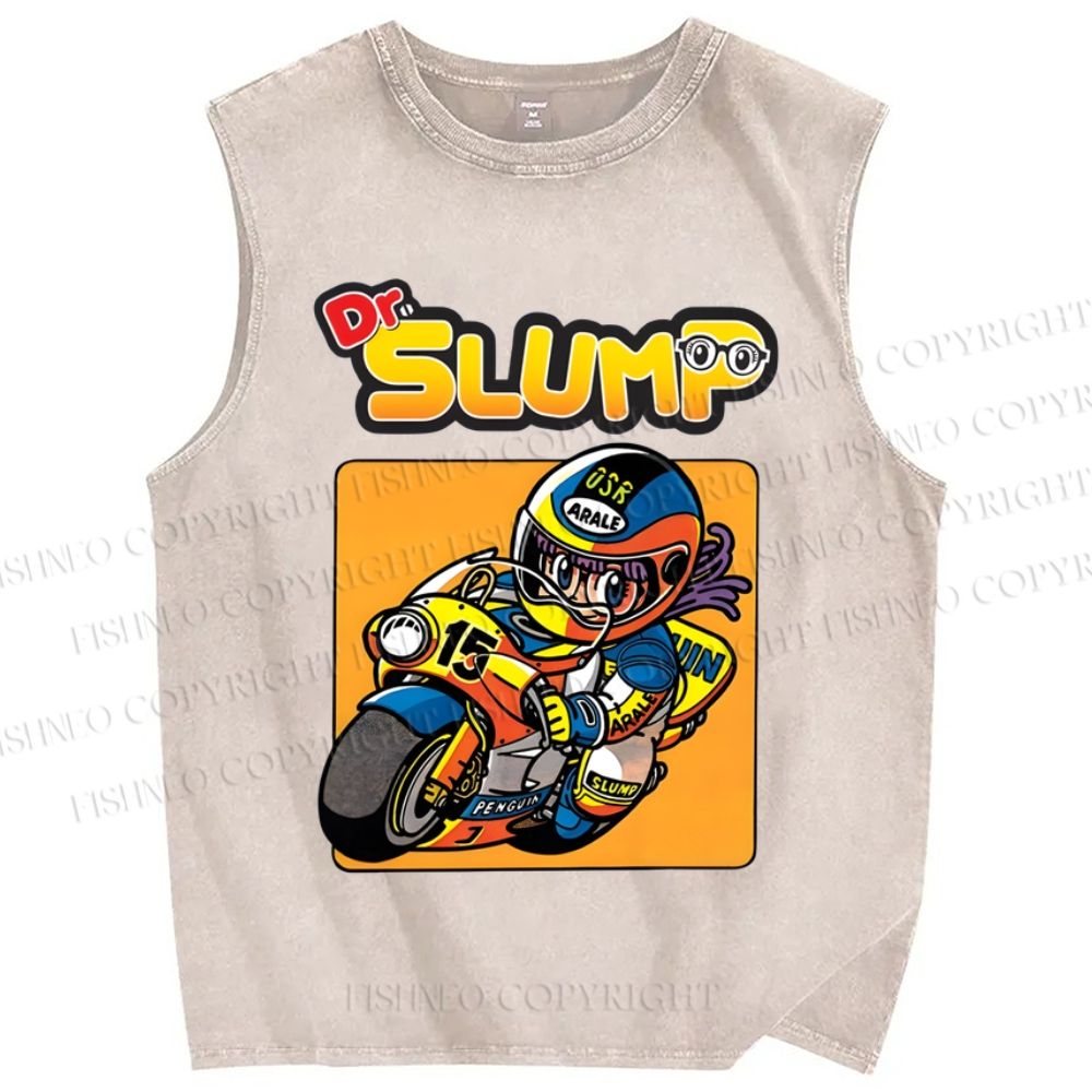 Unisex Arale Norimaki Riding Motorcycle Printed Washed Tank Top
