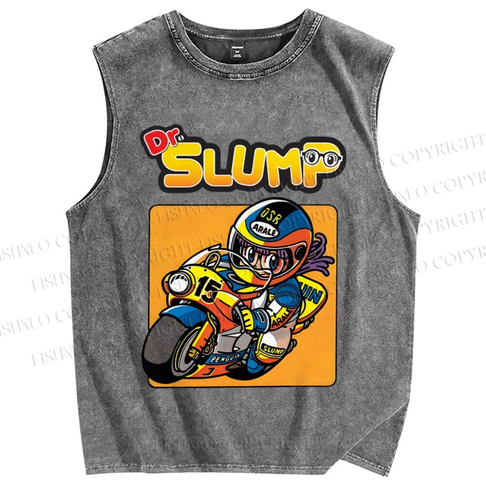 Unisex Arale Norimaki Riding Motorcycle Printed Washed Tank Top