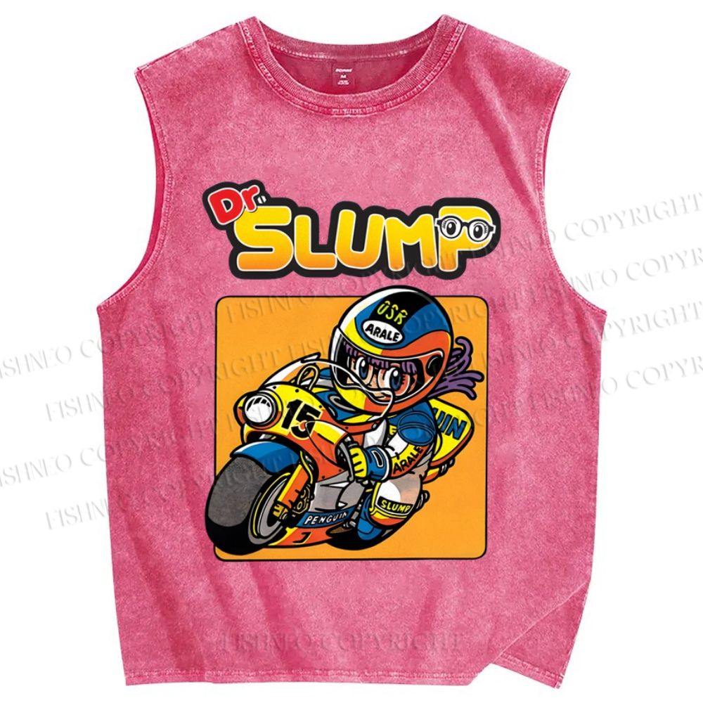 Unisex Arale Norimaki Riding Motorcycle Printed Washed Tank Top