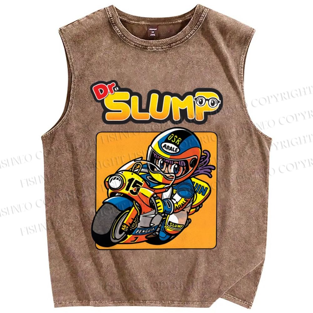 Unisex Arale Norimaki Riding Motorcycle Printed Washed Tank Top