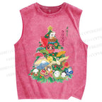 Unisex Japanese Art Christmas Tree Printed Washed Tank Top