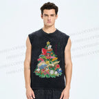 Unisex Japanese Art Christmas Tree Printed Washed Tank Top