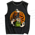 Unisex Halloween Ghost Skull In Night Printed Washed Tank Top