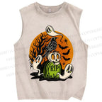Unisex Halloween Ghost Skull In Night Printed Washed Tank Top