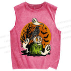 Unisex Halloween Ghost Skull In Night Printed Washed Tank Top