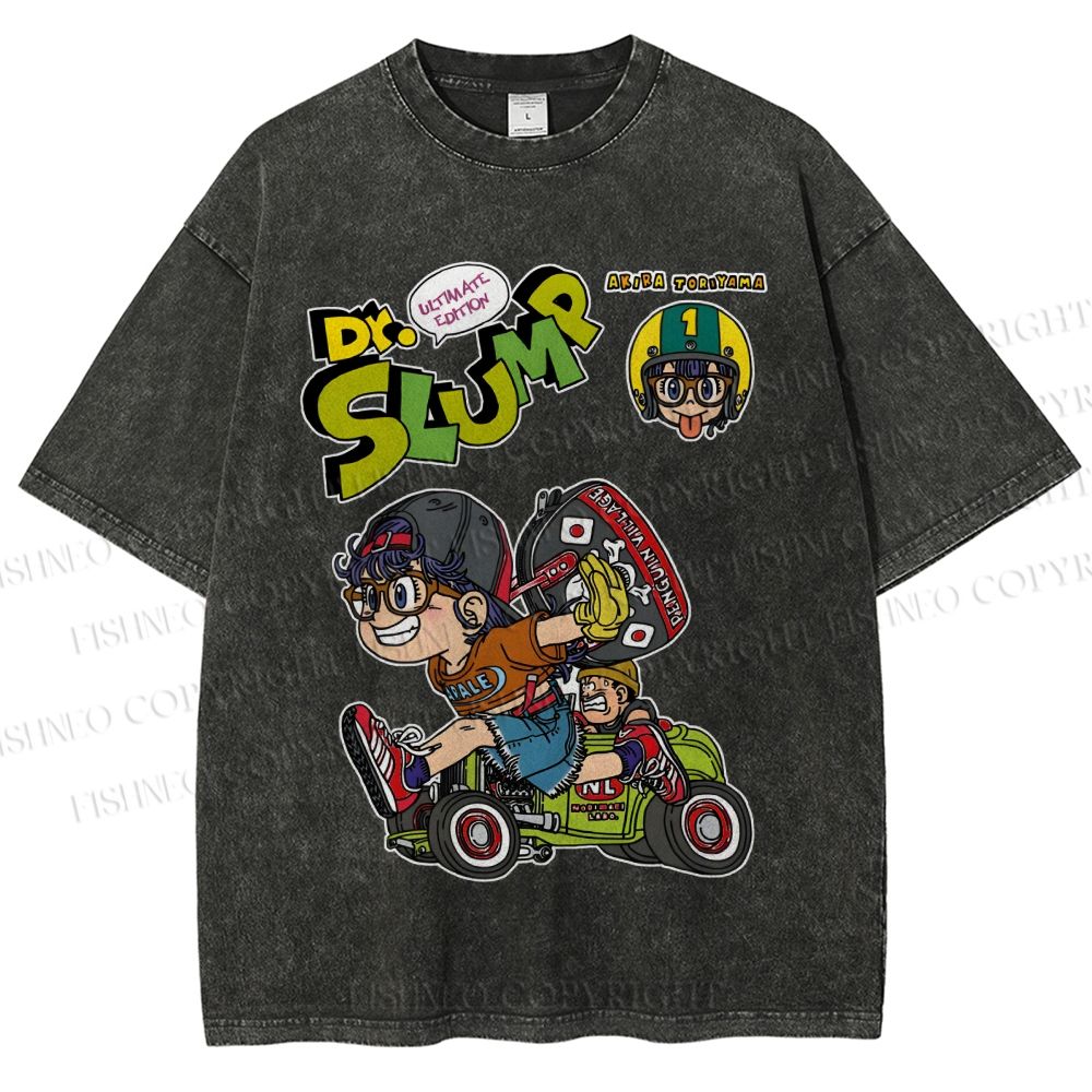 Unisex Arale Norimaki Running Printed Washed Tee