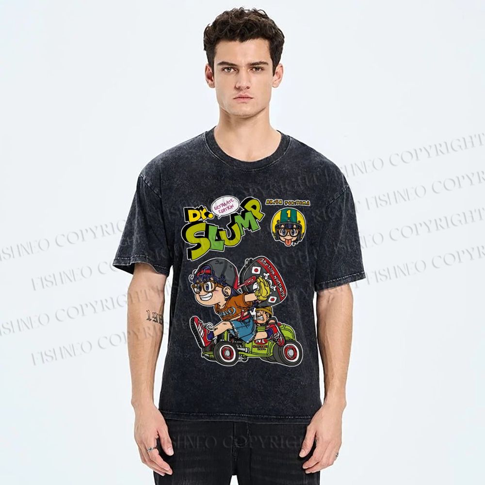 Unisex Arale Norimaki Running Printed Washed Tee