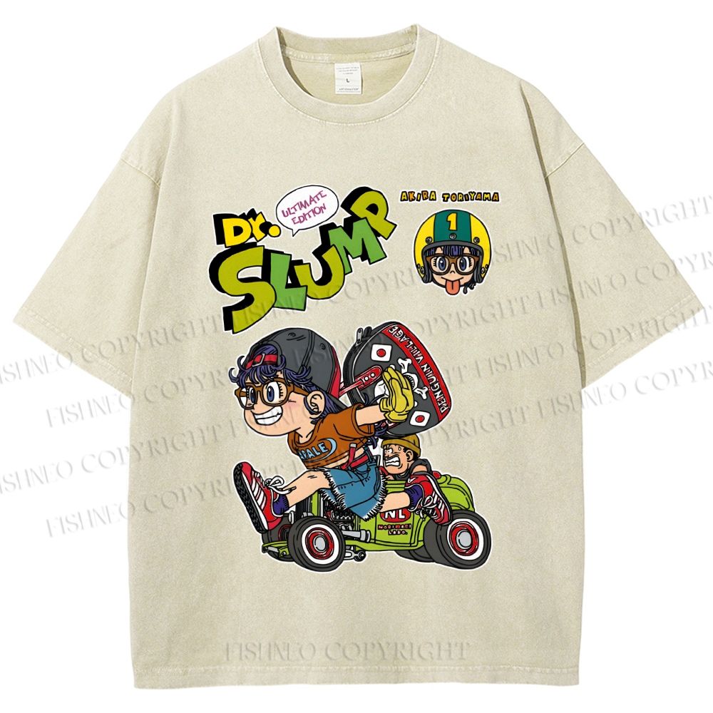 Unisex Arale Norimaki Running Printed Washed Tee