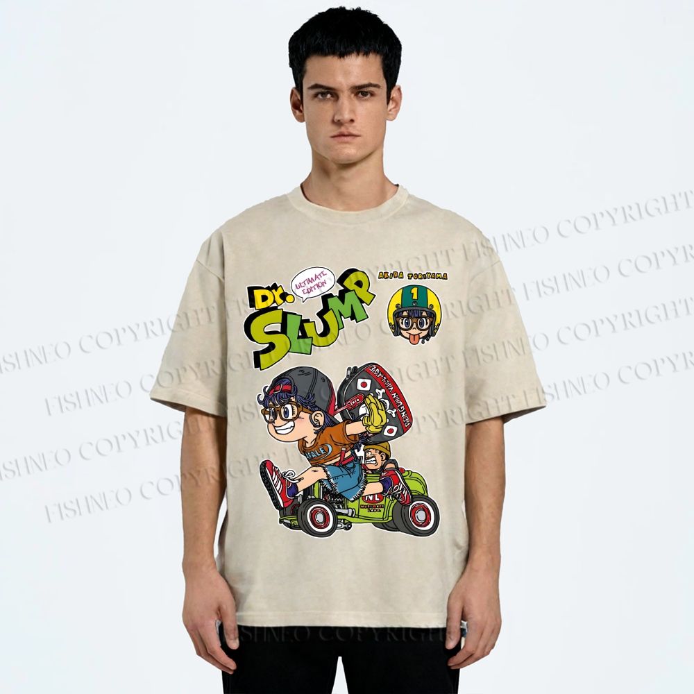 Unisex Arale Norimaki Running Printed Washed Tee