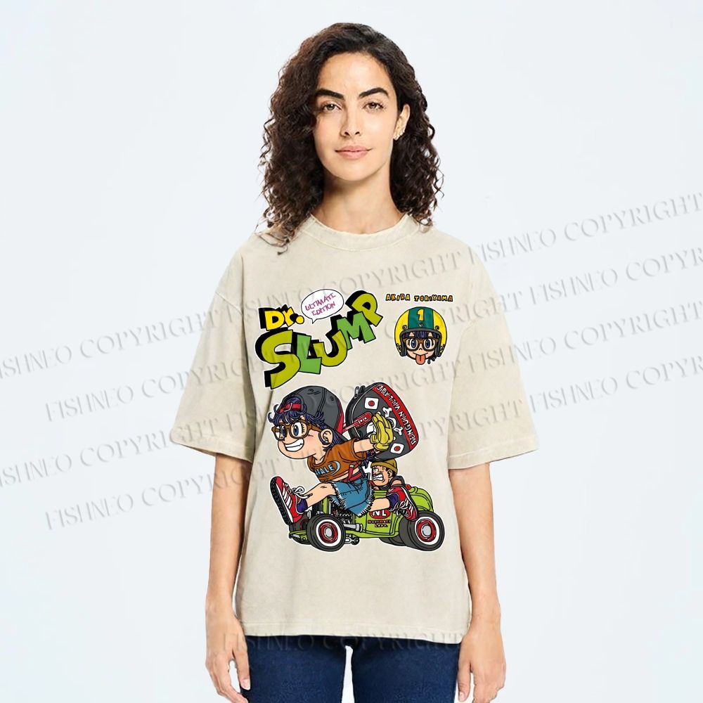 Unisex Arale Norimaki Running Printed Washed Tee