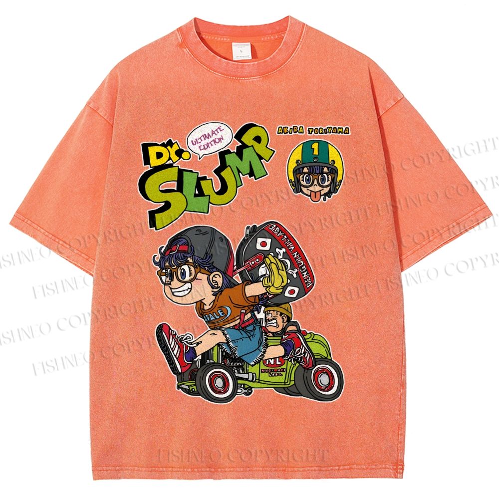 Unisex Arale Norimaki Running Printed Washed Tee