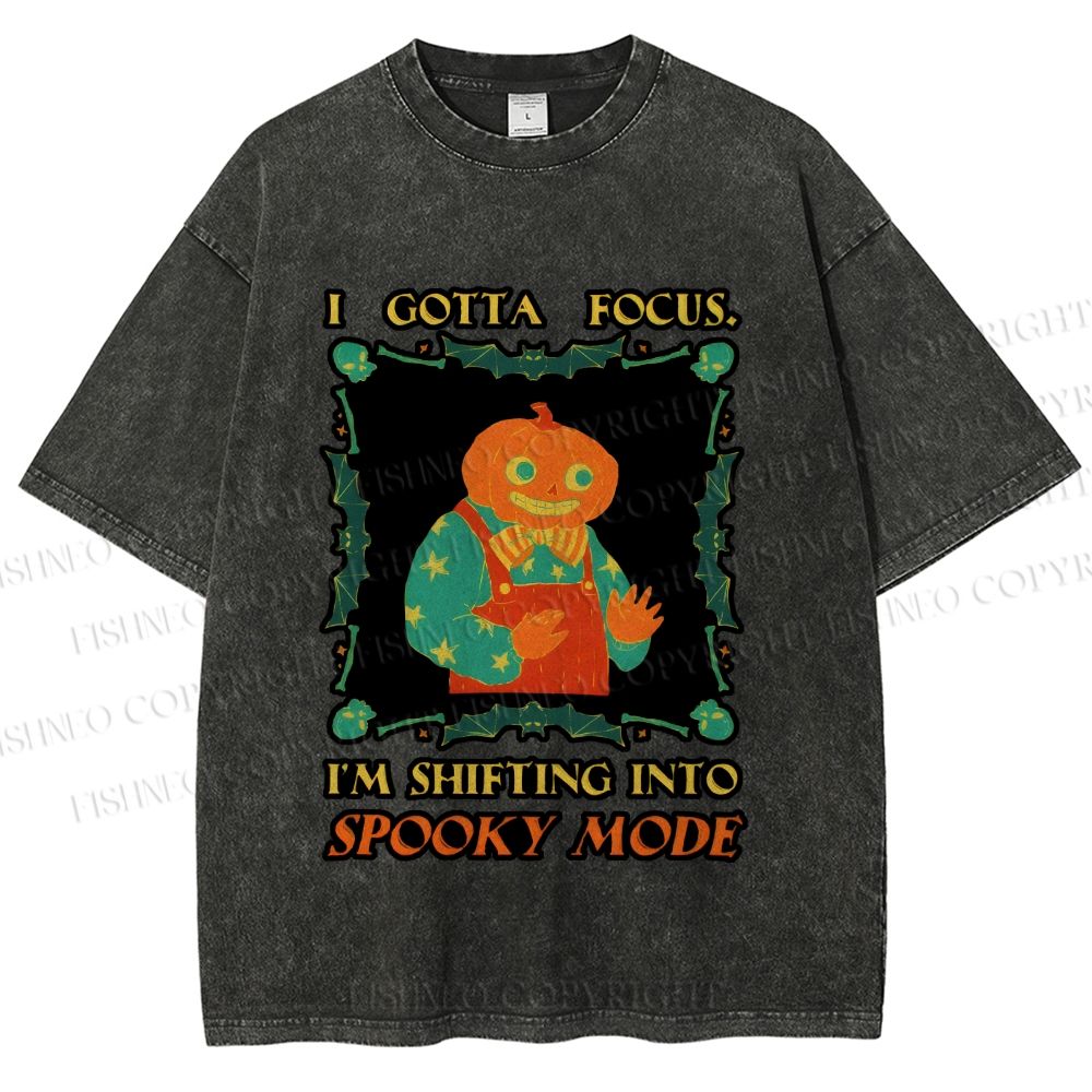 Unisex Funny Pumpkin Man Shifting Into Spooky Mode Printed Washed Tee