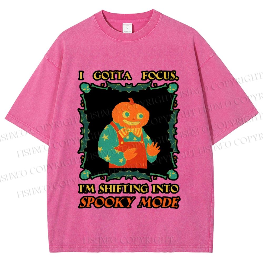 Unisex Funny Pumpkin Man Shifting Into Spooky Mode Printed Washed Tee