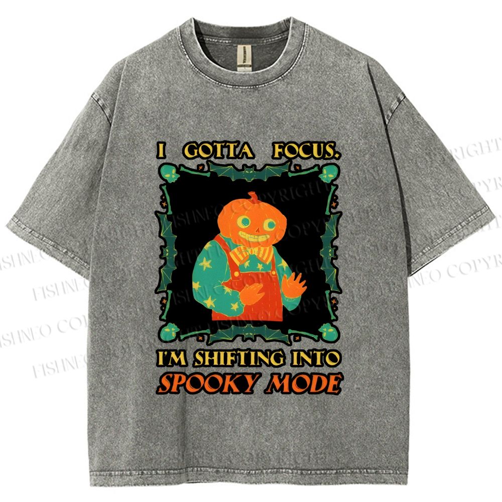 Unisex Funny Pumpkin Man Shifting Into Spooky Mode Printed Washed Tee