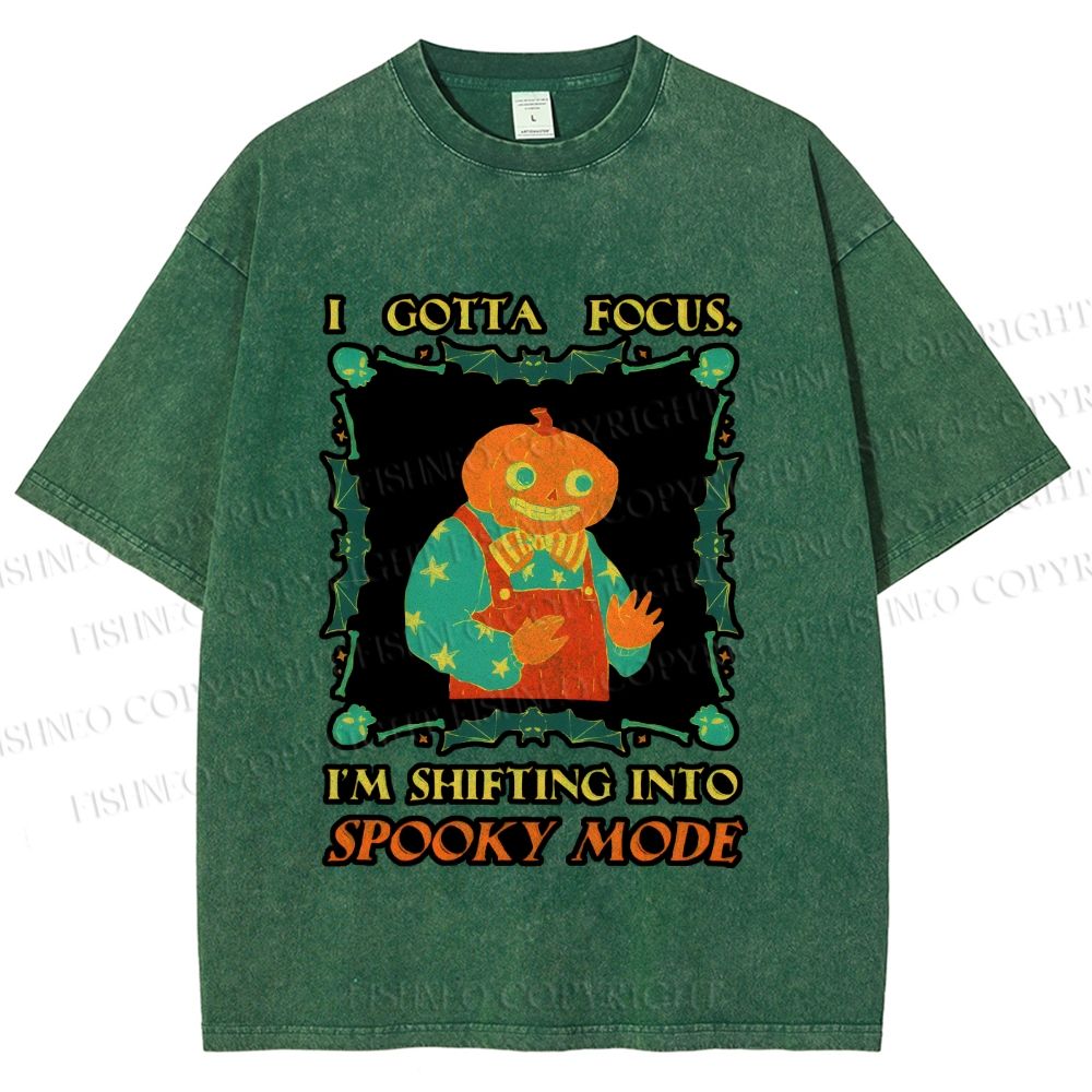 Unisex Funny Pumpkin Man Shifting Into Spooky Mode Printed Washed Tee