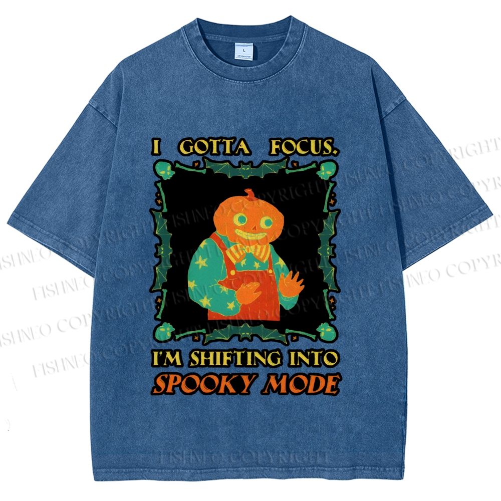 Unisex Funny Pumpkin Man Shifting Into Spooky Mode Printed Washed Tee