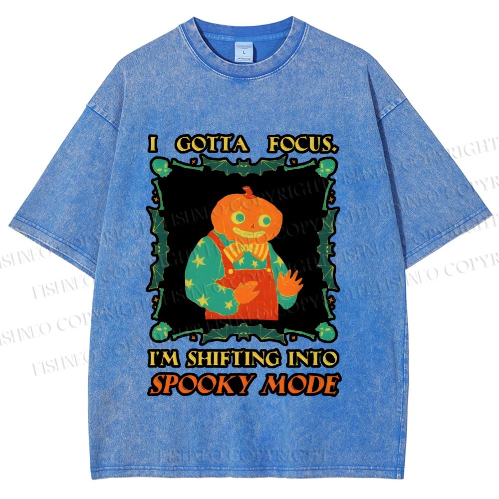 Unisex Funny Pumpkin Man Shifting Into Spooky Mode Printed Washed Tee