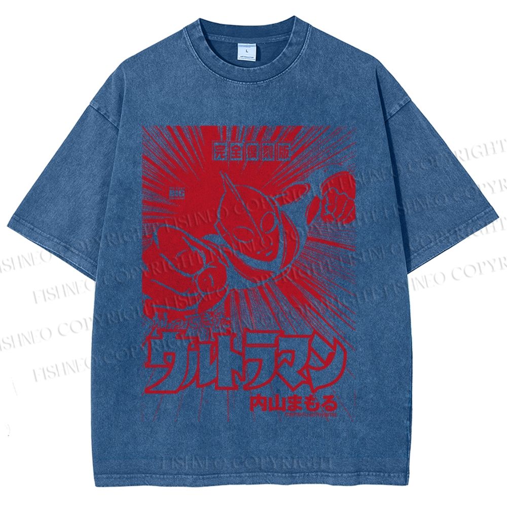 Unisex Ultraman Coming Japanese Printed Washed Tee