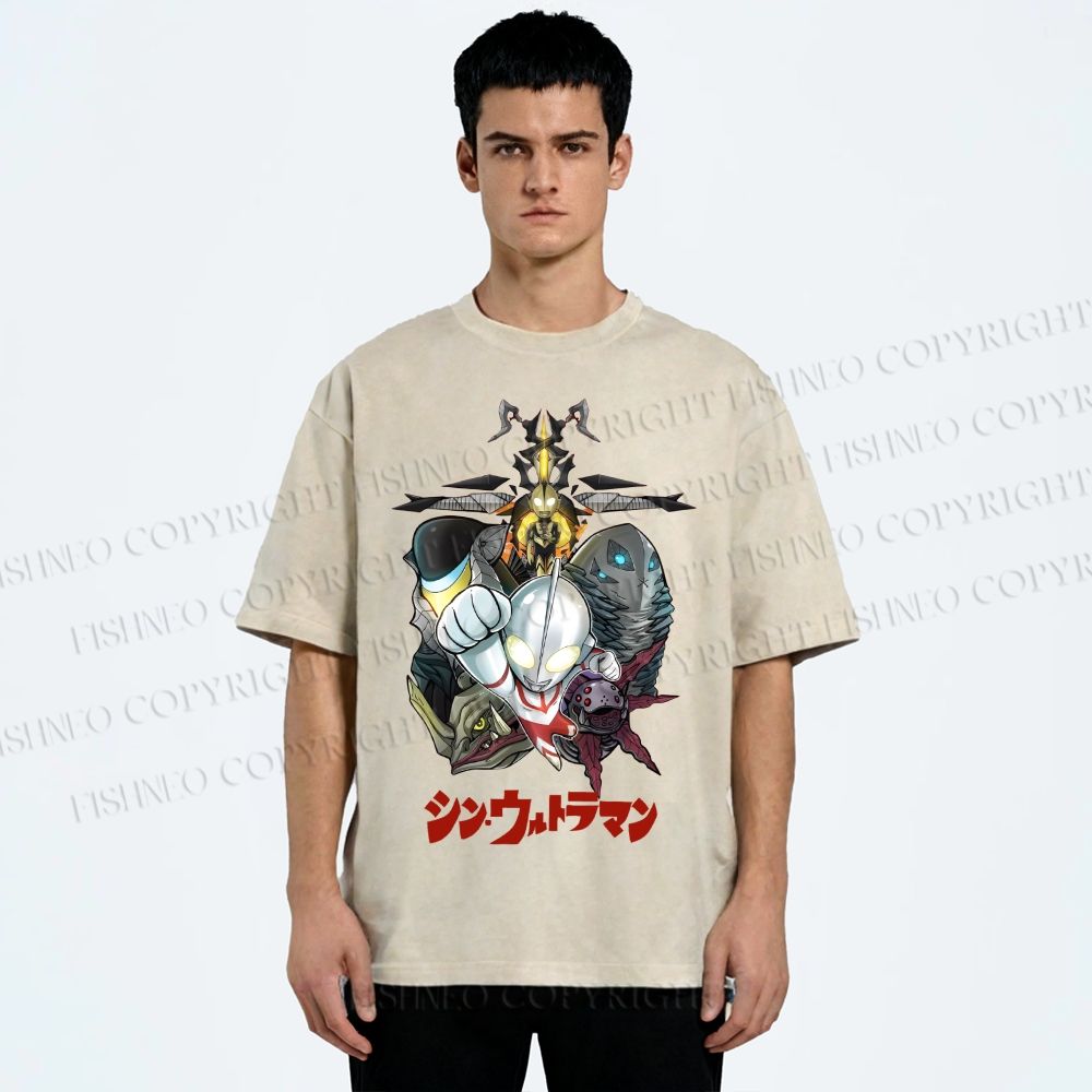 Unisex Ultraman Monsters Japanese Printed Washed Tee