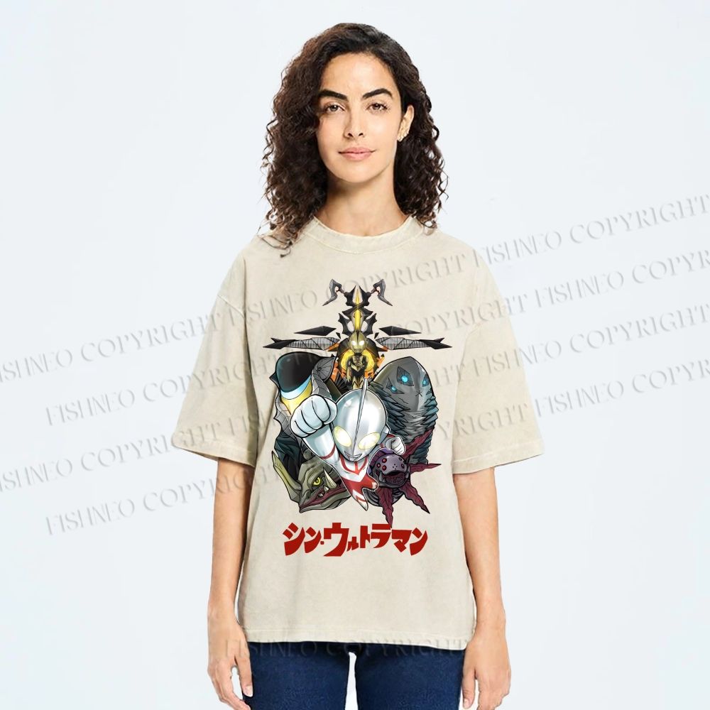 Unisex Ultraman Monsters Japanese Printed Washed Tee