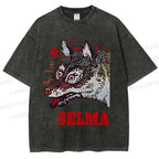 Unisex Selma Silly Vintage Wolf Printed Washed Tee