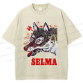 Unisex Selma Silly Vintage Wolf Printed Washed Tee