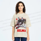 Unisex Selma Silly Vintage Wolf Printed Washed Tee