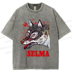Unisex Selma Silly Vintage Wolf Printed Washed Tee