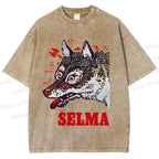 Unisex Selma Silly Vintage Wolf Printed Washed Tee