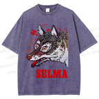 Unisex Selma Silly Vintage Wolf Printed Washed Tee