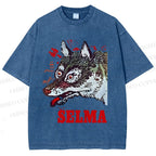 Unisex Selma Silly Vintage Wolf Printed Washed Tee