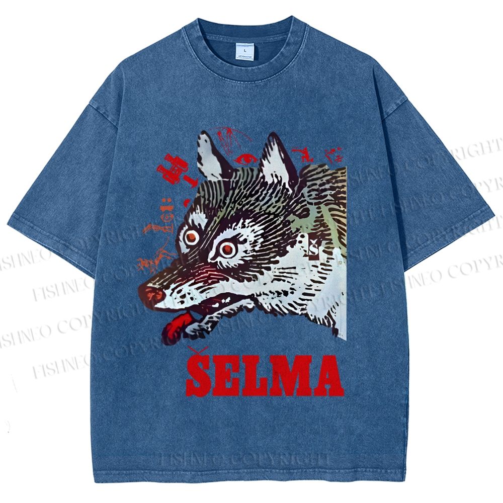 Unisex Selma Silly Vintage Wolf Printed Washed Tee
