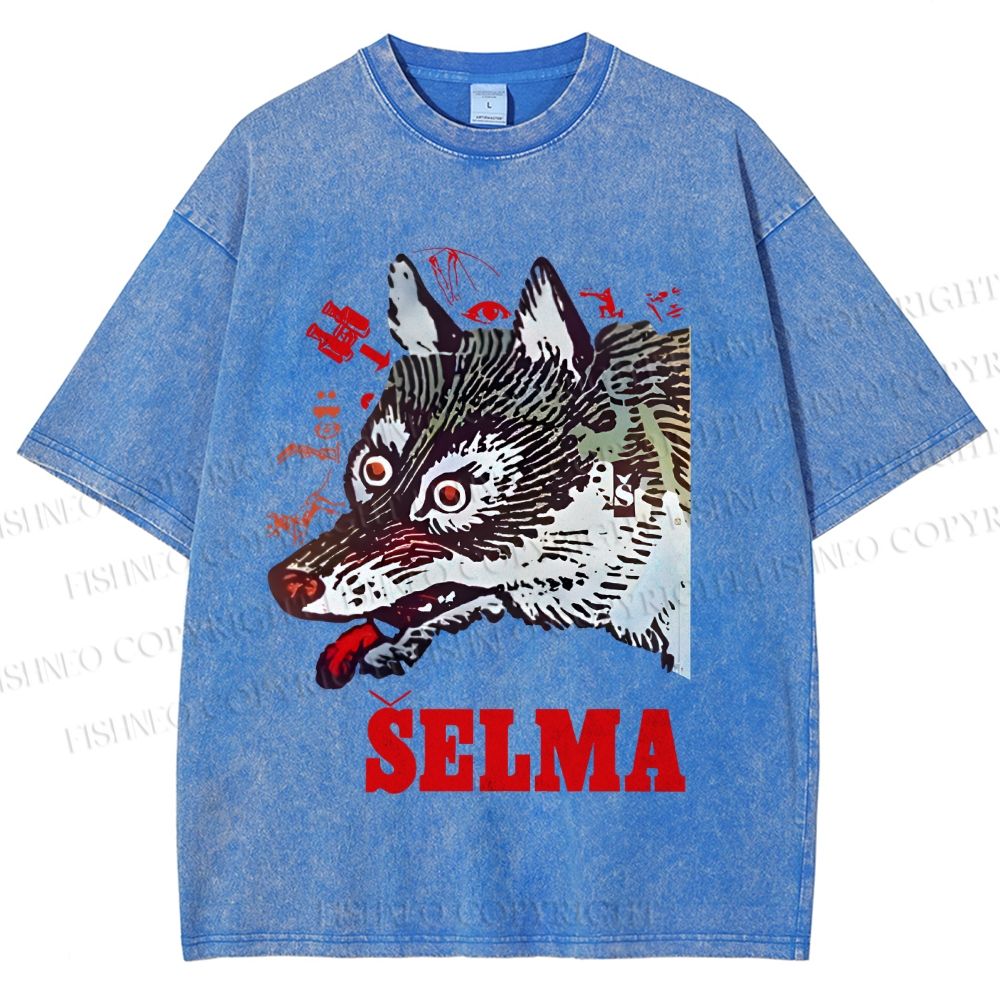 Unisex Selma Silly Vintage Wolf Printed Washed Tee