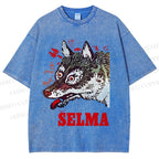 Unisex Selma Silly Vintage Wolf Printed Washed Tee