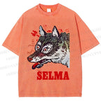 Unisex Selma Silly Vintage Wolf Printed Washed Tee