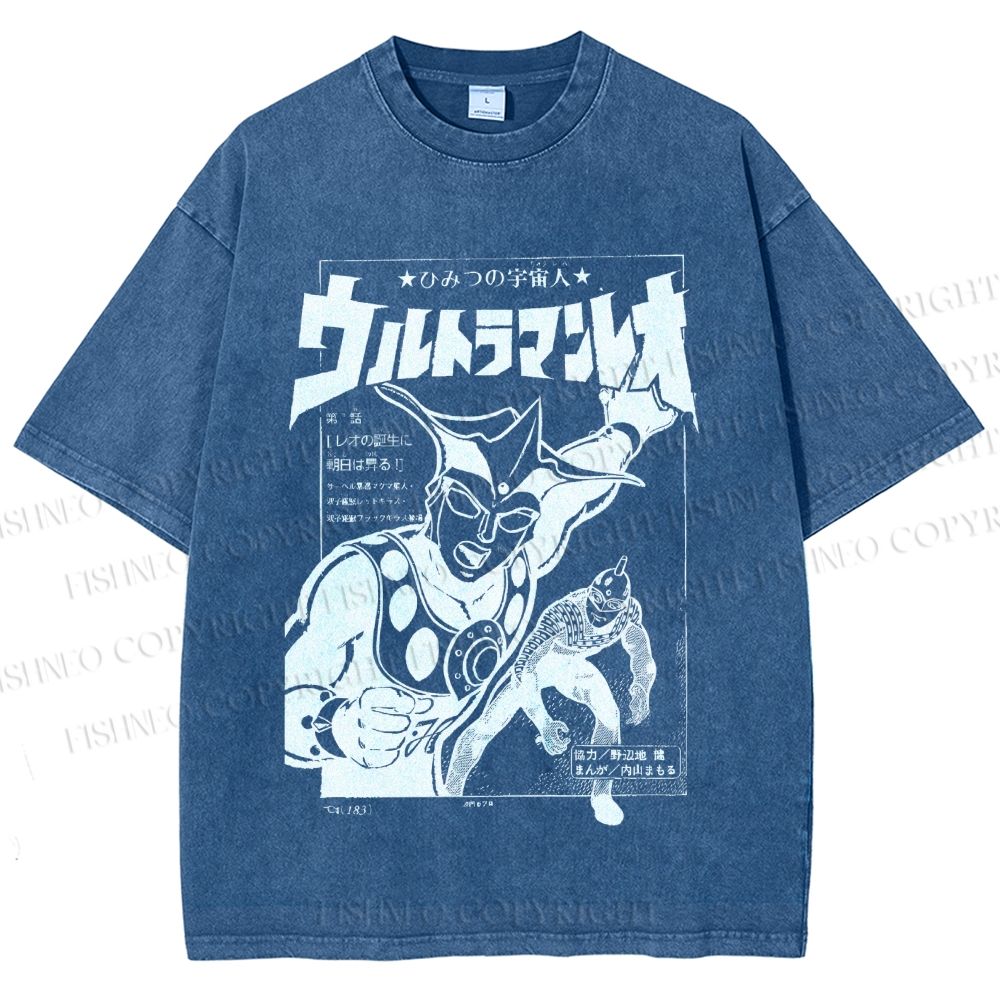 Unisex Ultraman Japanese Vintage Printed Washed Tee