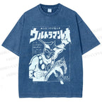 Unisex Ultraman Japanese Vintage Printed Washed Tee