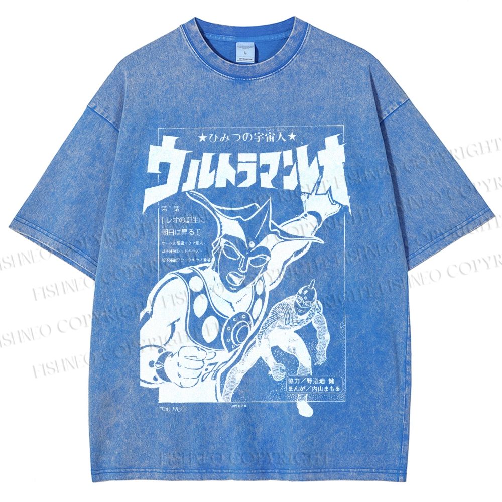 Unisex Ultraman Japanese Vintage Printed Washed Tee