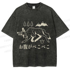 Unisex Starving Wolf Japanese Printed Washed Tee