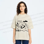 Unisex Starving Wolf Japanese Printed Washed Tee