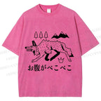 Unisex Starving Wolf Japanese Printed Washed Tee