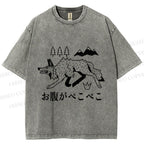 Unisex Starving Wolf Japanese Printed Washed Tee