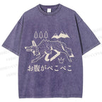 Unisex Starving Wolf Japanese Printed Washed Tee